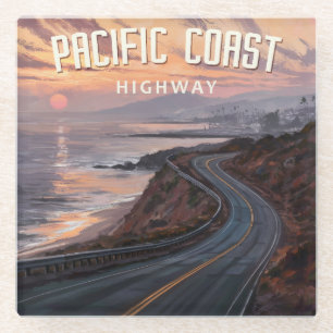 Pacific Coast Highway zonsondergang Glazen Onderzetter