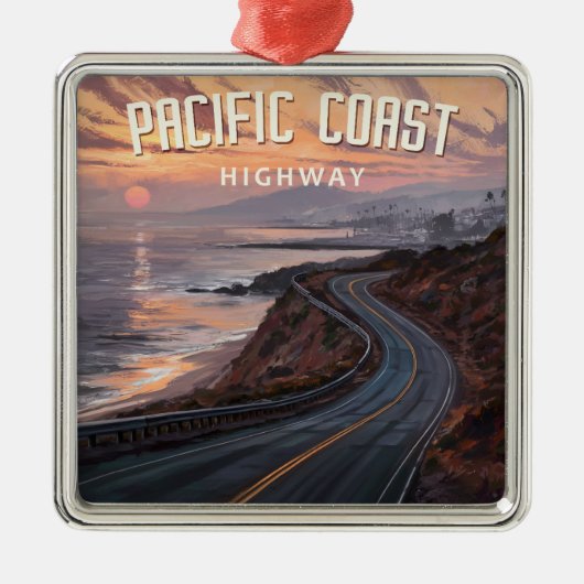 Pacific Coast Highway zonsondergang Metalen Ornament (Voorkant)