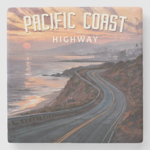 Pacific Coast Highway zonsondergang Stenen Onderzetter