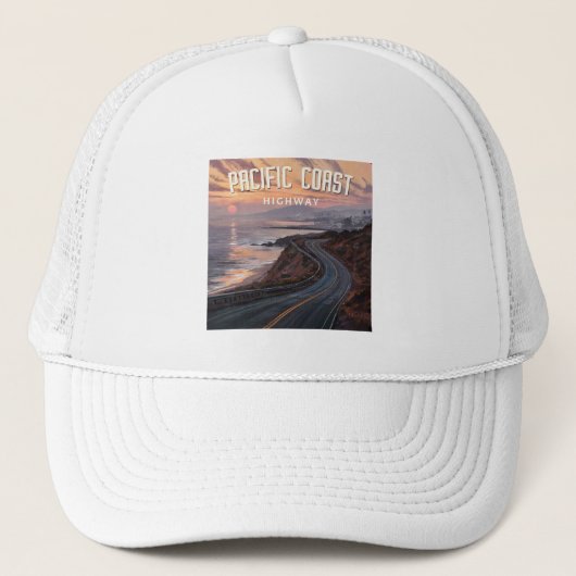 Pacific Coast Highway zonsondergang Trucker Pet (Voorkant)