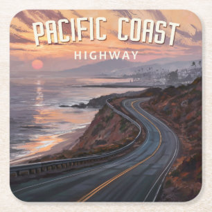 Pacific Coast Highway zonsondergang Vierkante Kartonnen Onderzetter