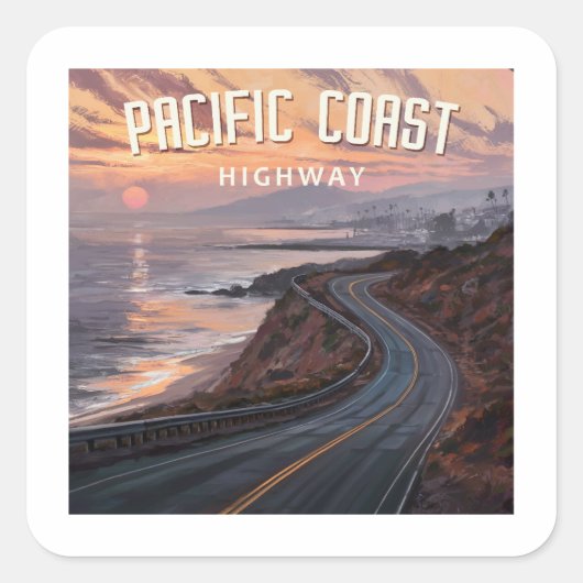 Pacific Coast Highway zonsondergang Vierkante Sticker (Voorkant)