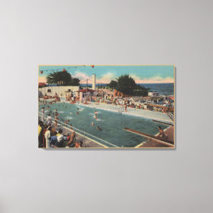Pacific Grove, CA - Municipal Swimming Pool Uitzic Canvas Afdruk