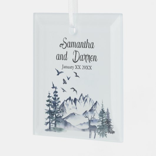 Pacific Northwest Rocky Mountains Bruiloft Glas Ornament (Voorkant links)