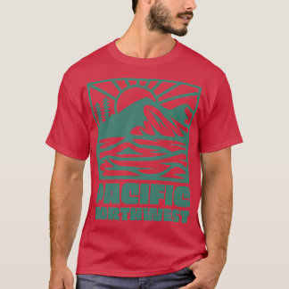 Pacific Northwest Square Mountain Sunrise Green TS T-shirt