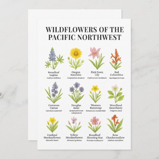 Pacific Northwest Wildflowers - Waterverf stijl Kaart (Voorkant / Achterkant)