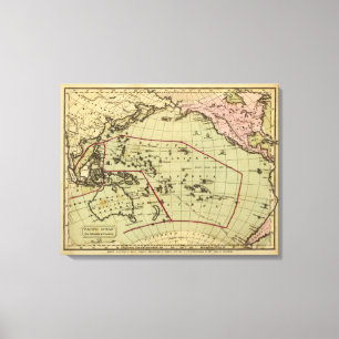 Pacific Ocean Hand Colored Atlas Map Canvas Afdruk