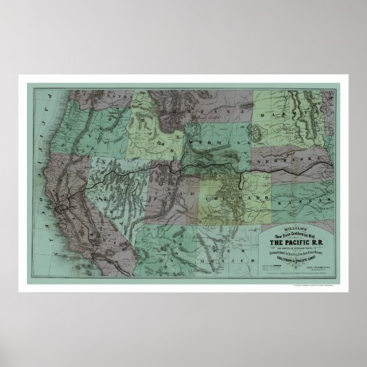 Pacific Railroad Map 1877 Poster (Voorkant)