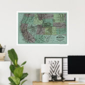 Pacific Railroad Map 1877 Poster (Thuiskantoor)