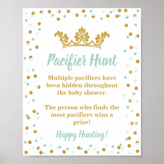 Pacifier Hunt Baby shower Game Sign Royal Mint Poster (Voorkant)
