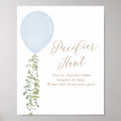 Pacifier Hunt Blue Balloon Boy Baby shower Poster (Voorkant)