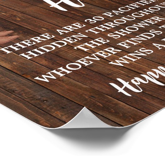 Pacifier Hunt Game Little Cowboy Baby shower Sign. Poster (Hoek)