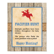 Pacifier Hunt Game Sign Cowboy Westerne Shower