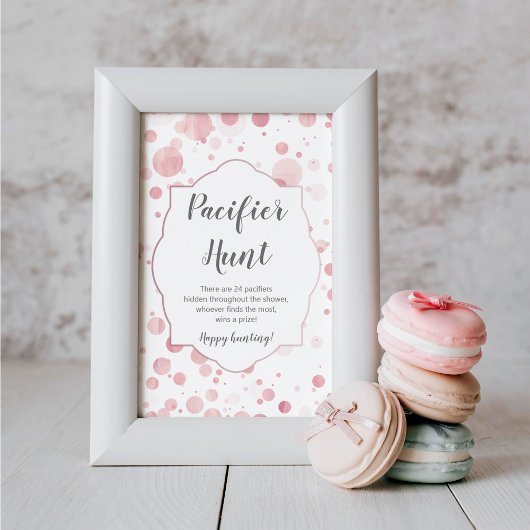 "Pacifier Hunt" Sign, Polka Dots Baby shower Poster