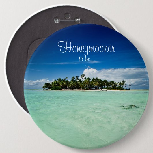 Pacifisch eiland met palmbomen honingmaknop ronde button 6,0 cm (Voorkant /achterkant)