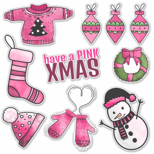 Pack autocollant de Noël rose (Devant)