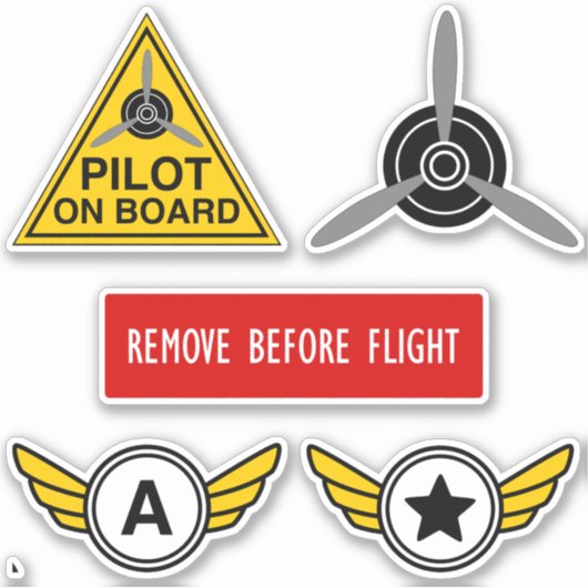 Pack d'aviation avec 5 autocollants pour pilotes (Devant)