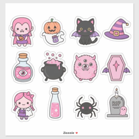 Pack de stickers Kawaii Pastel Vampire & Friends (Feuille)