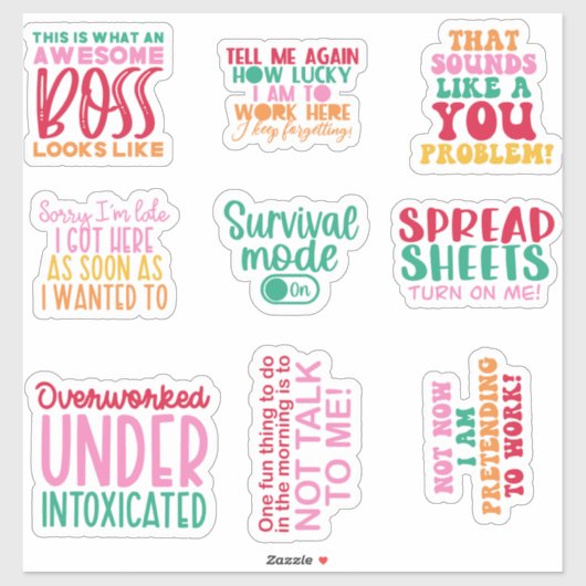 Pack Funny Kantoor werk Sticker inspirerend (Vel)