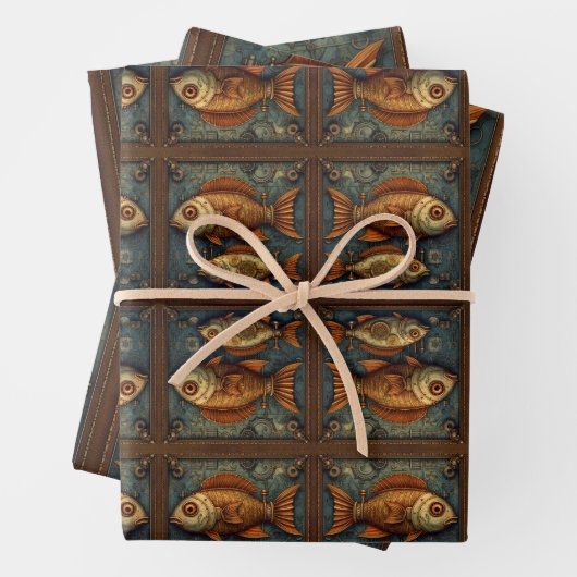 Pack papier 572 Poissons Steampunk (En situation)