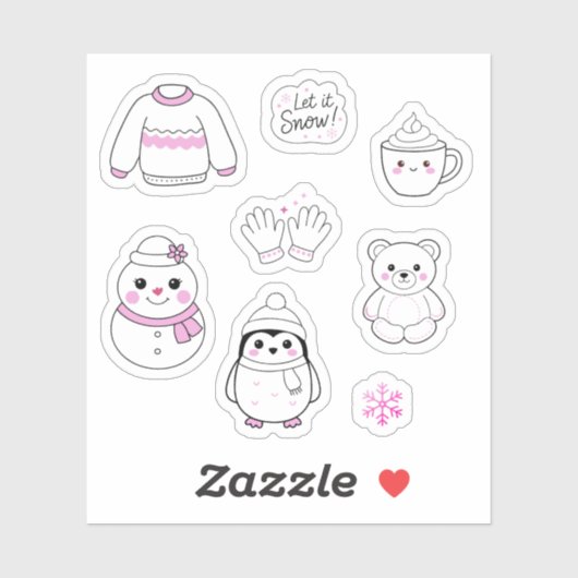 Pack Stickers hiver rose (Feuille)