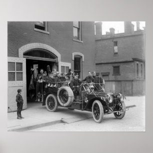 Packard Fire Squad, 1911. Oude foto Poster