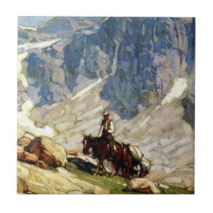 “Packin’ In” Westerse kunst van Edgar Payne Tegeltje
