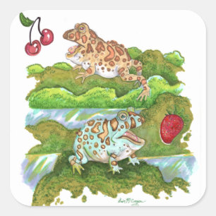 PacMan-kikkers die fruit achtervolgen Vierkante Sticker