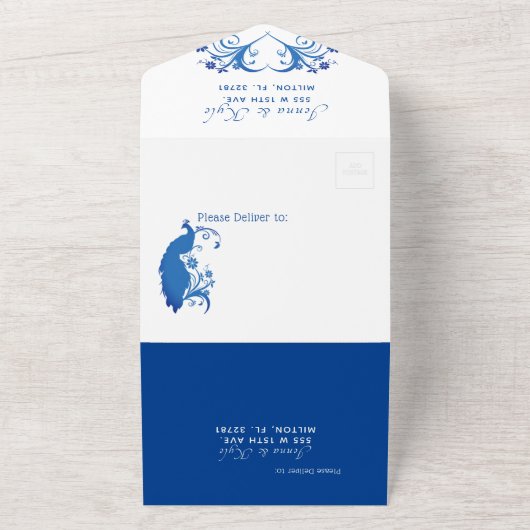 Pacock All in One Wedding Invite All In One Uitnodiging (Buitenkant)