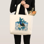  pacock en blauwe vlinders grote tote bag (Voorkant (product))