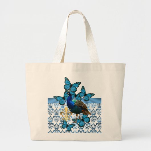  pacock en blauwe vlinders grote tote bag (Voorkant)