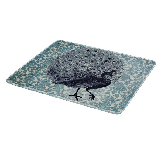  pacock in Blue Square Cutting Board Snijplank (Hoek)
