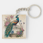  pacock over Victoriaans vogelkooi Sleutelhanger (Achterkant)