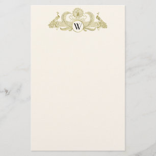  pacocks Monogram Faux Gold Ivory BG Briefpapier