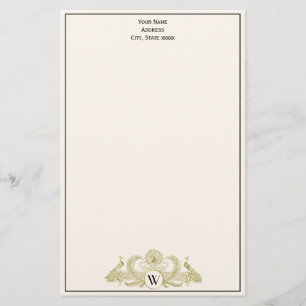  pacocks Monogram Faux Gold Ivory BG Briefpapier