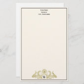  pacocks Monogram Faux Gold Ivory BG Briefpapier (Voorkant / Achterkant)