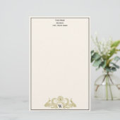  pacocks Monogram Faux Gold Ivory BG Briefpapier (Staand voorkant)