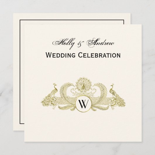  pacocks Monogram Faux Gold Ivory BG Kaart (Voorkant / Achterkant)