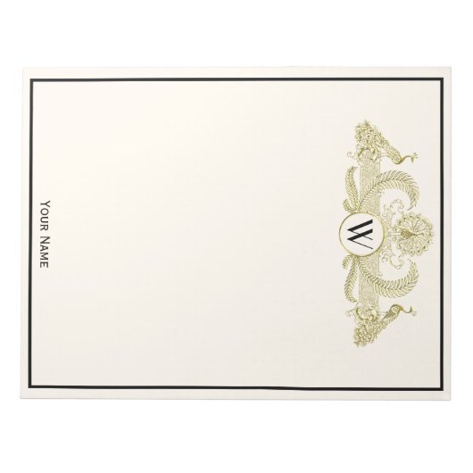  pacocks Monogram Faux Gold Ivory BG Notitieblok (Voorkant)