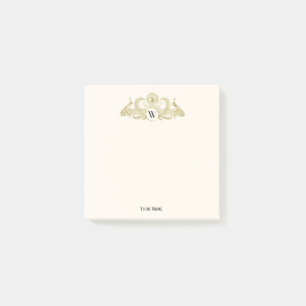  pacocks Monogram Faux Gold Ivory BG Post-it® Notes