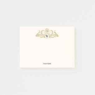  pacocks Monogram Faux Gold Ivory BG Post-it® Notes