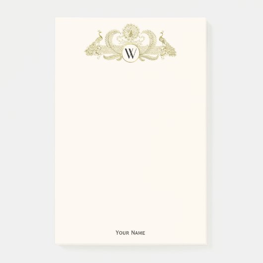 pacocks Monogram Faux Gold Ivory BG Post-it® Notes (Voorkant)