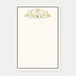  pacocks Monogram Faux Gold Ivory BG Post-it® Notes