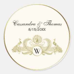  pacocks Monogram Faux Gold Ivory BG Ronde Sticker