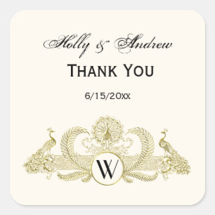  pacocks Monogram Faux Gold Ivory BG Vierkante Sticker