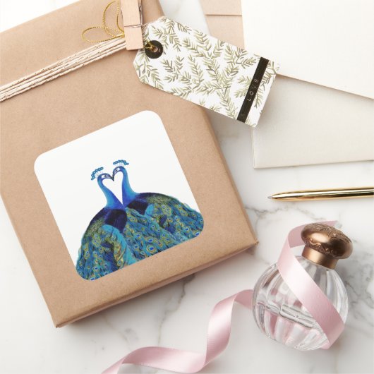 pacocks zogende Huwelijkscadeaus Vierkante Sticker (Geschenken)