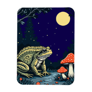 Pad die in een maanverlicht bos naar paddenstoelen magneet