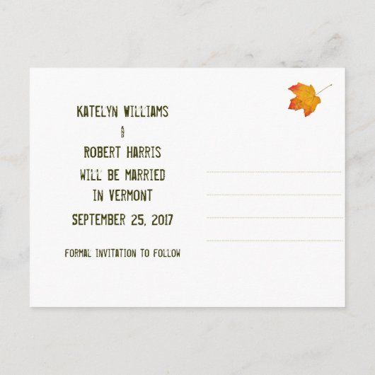 Pad in de Herfst Bossen De datum opslaan Aankondigingskaart (Achterkant)