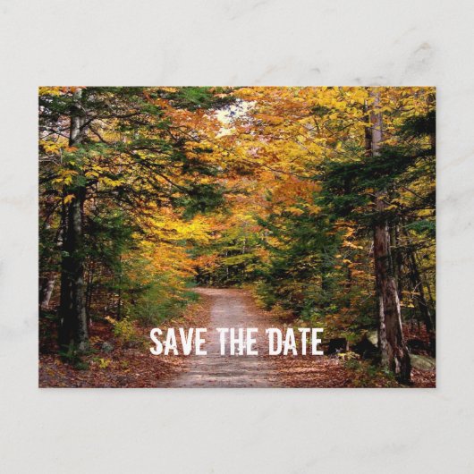 Pad in de Herfst Bossen De datum opslaan Aankondigingskaart (Voorkant)