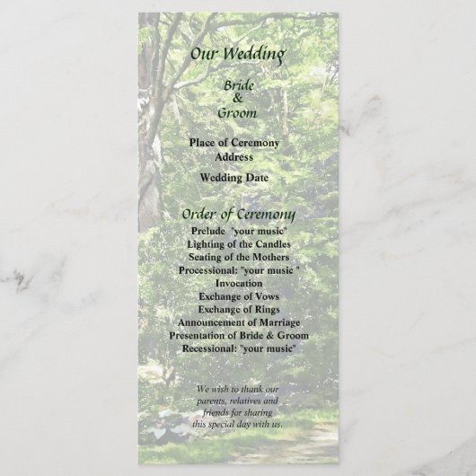 Pad in Park Wedding Program Programma (Voorkant)